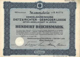 Handelsvereinigung Dietz & Richter - Gebrüder Lodde Aktien-Gesellschaft in Leipzig, 1925