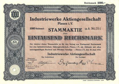Industriewerke Aktiengesellschaft Plauen i.V. (1933)