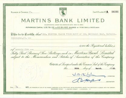 Martins Bank Limited, 1963
