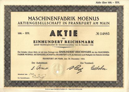Maschinenfabrik Moenus Aktiengesellschaft in Frankfurt am Main, 1924