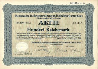 Mechanische Treibriemenweberei und Seilfabrik Gustav Kunz Aktiengesellschaft in Treuen, 1933