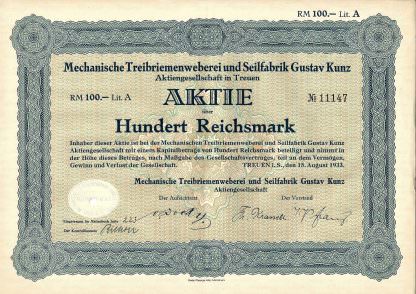 Mechanische Treibriemenweberei und Seilfabrik Gustav Kunz Aktiengesellschaft in Treuen, 1933