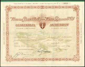 Vaasan Puuvilla - Vasa Bomull Ab Osakekirja Aktiebrev, 1949