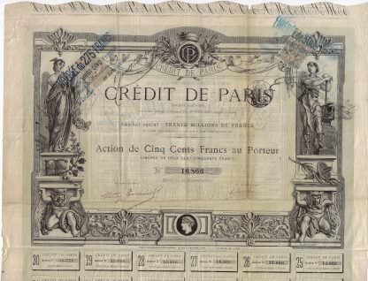 Credit de Paris S.A., 1881 - Gründeraktie