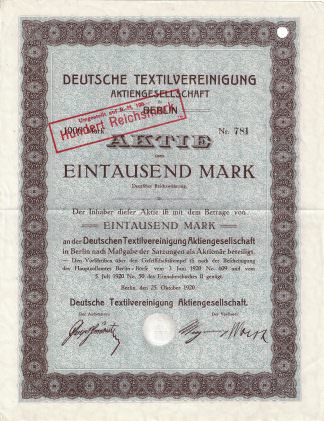 Deutsche Textilvereinigung Aktiengesellschaft in Berlin, 1920