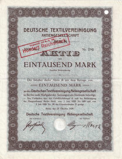 Deutsche Textilvereinigung Aktiengesellschaft in Berlin, 1920