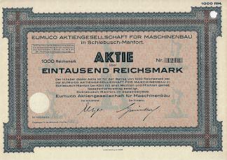 EUMUCO Aktiengesellschaft für Maschinenbau in Schlebusch-Manfort, 1926