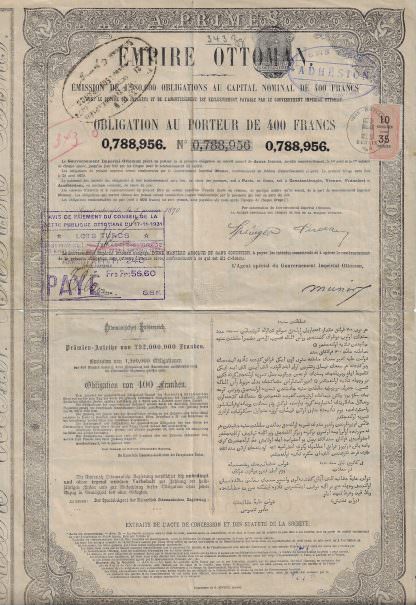 Empire Ottoman (Ottomanisches Kaiserreich), 3% Obligation (1870)