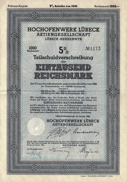 Hochofenwerk Lübeck Aktiengesellschaft Lübeck-Herrenwyk, 1940
