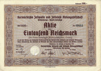 Kurmärkische Zellwolle und Zellulose Aktiengesellschaft Wittenberge/Bezirk Potsdam, 1938