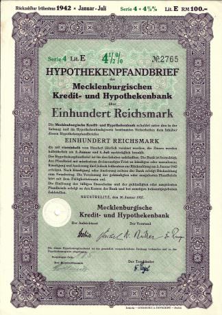 4,5% Hypothekenpfandbrief der Mecklenburgischen Kredit- und Hypothekenbank, 1930