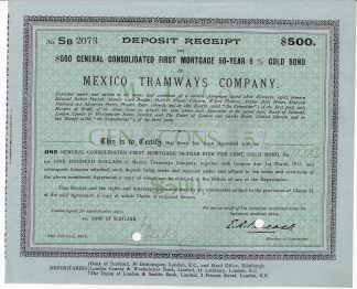 Mexico Tramways Company, 1926 - Deposit Receipt