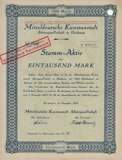 Mitteldeutsche Kunstanstalt Aktiengesellschaft in Heidenau, 1923
