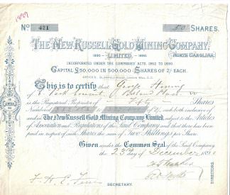 The New Russell Gold Mining Company, 1890
