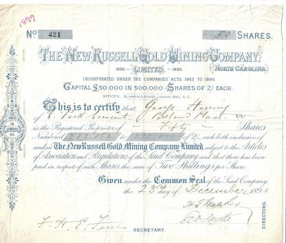 The New Russell Gold Mining Company, 1890