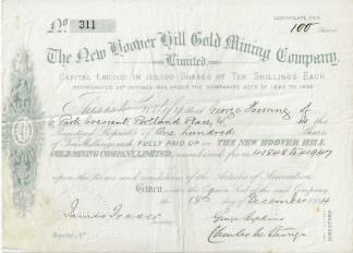 The New Hoover Hill Gold Mining Company, 1884