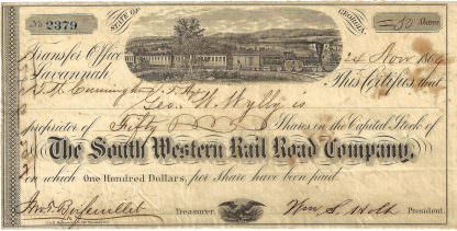 The South Western Rail Road Company, Savannah, Georgia