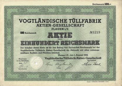 Vogtländische Tüllfabrik Aktien-Gesellschaft Plauen i.V., 1938