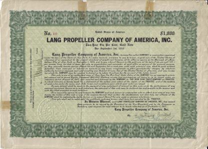Lang Propeller Company of America, No. 10 !!! Originalsignaturen Lang u. Montant