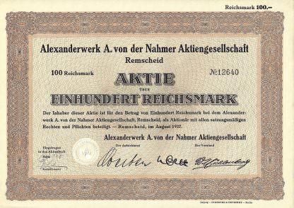 Alexanderwerk A. von der Nahmer Aktiengesellschaft Remscheid, 1937