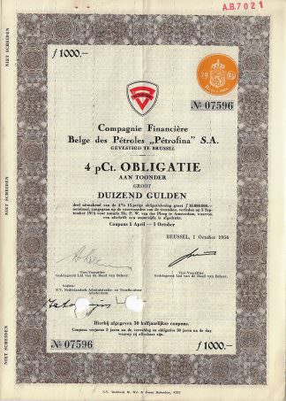 Compagnie Financiere Belge des Petroles "Petrofina" S.A., 1954