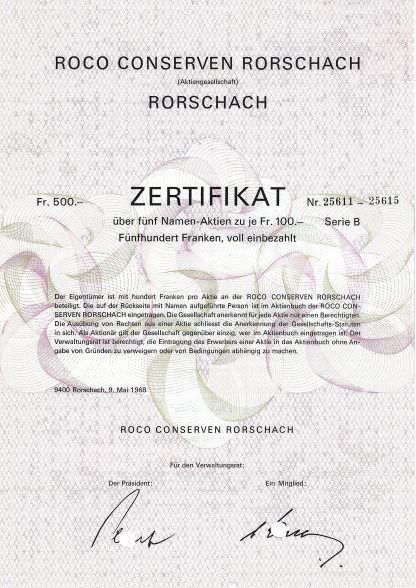 Roco Conserven Rorschach (Aktiengesellschaft) Rorschach, 1968