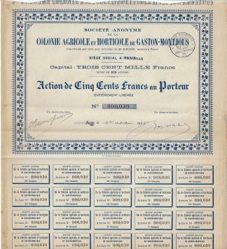 Societe Anonyme de la Colonie Agricole et Horticole de Gaston-Montjous, 1935