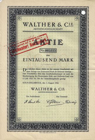 Walther & Cie Aktiengesellschaft, 1922
