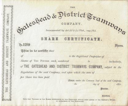 Gateshead & District Tramways Company, 1881