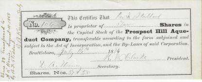 Prospect Hill Aqueduct Company, Battleboro, Vermont (1874)