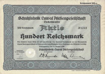 Schuhfabrik Luwal Aktiengesellschaft Luckenwalde, 1938
