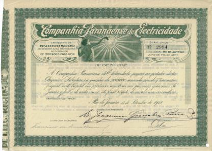 Companhia Paranaense de Electricidade, 7% Debenture, Rio de Janeiro, 1912