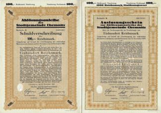 Ablösungsanleihe der Stadtgemeinde Chemnitz, Buchstabe D, Schuldverschreibung - 1929