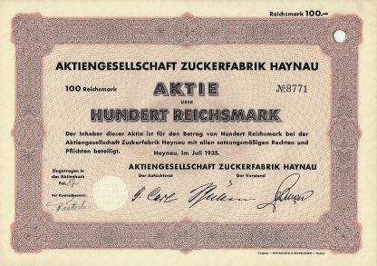 Aktiengesellschaft Zuckerfabrik Haynau, 1935