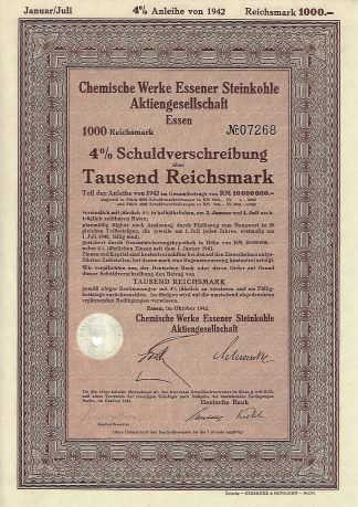 Chemische Werke Essener Steinkohle Aktiengesellschaft Essen, 4% Schuldverschreibung