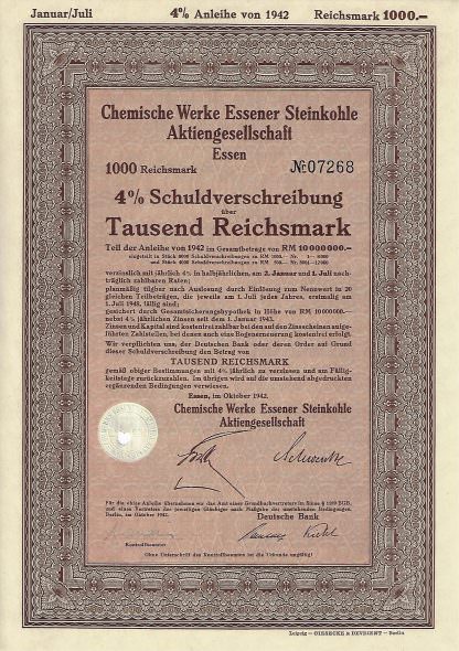 Chemische Werke Essener Steinkohle Aktiengesellschaft Essen, 4% Schuldverschreibung