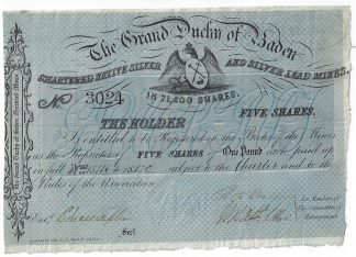 The Grand Dutchy of Baden Chartered Native Silver and Silver Lead Mines, 1852