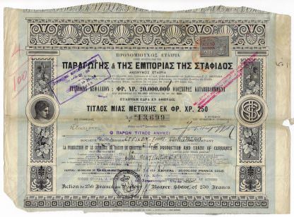 La Production et le commerce du raisin de Corinthe Societe Anonyme, Athen 1905