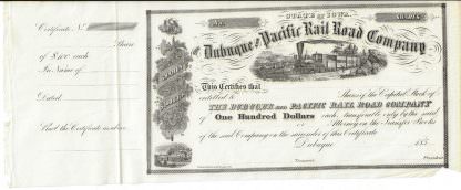The Dubuque and Pacific Rail Road Company, 1850er Jahre