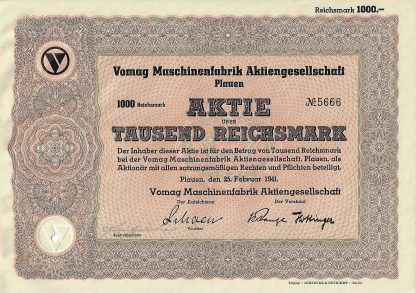 Vomag Maschinenfabrik Aktiengesellschaft Plauen, 1941