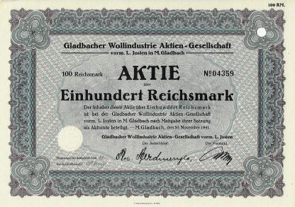 Gladbacher Wollindustrie Aktien-Gesellschaft vorm. L. Josten in M.Gladbach, 1941
