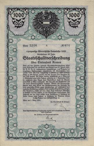 Österreichische Losanleihe 1920, Staatsschuldverschreibung