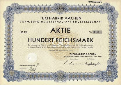 Tuchfabrik Aachen Vorm. Süskind & Sternau Aktiengesellschaft, 1929