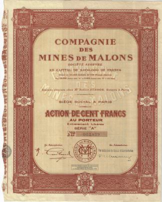 Compagnie des Mines de Malons S.A., 1928