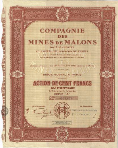 Compagnie des Mines de Malons S.A., 1928