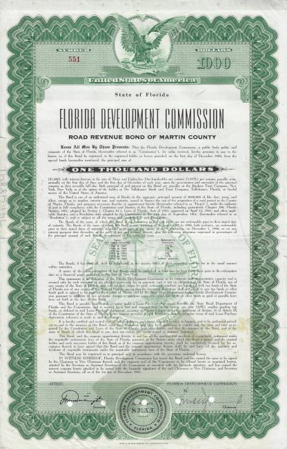 Florida Development Commission, Road Revenue Bond of Martin County, 1961