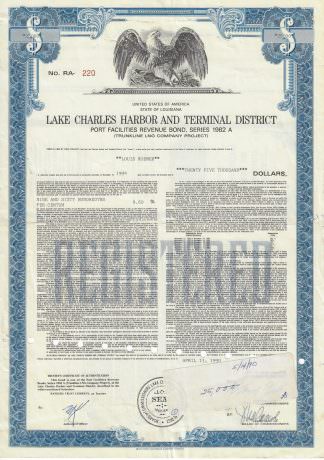Lake Charles Harbor and Terminal District Port Facilities Revenue Bond, Series 1982 A, 1980er Jahre
