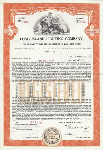 Long Island Lighting Company, First Mortgage Bond, Series J, 1980