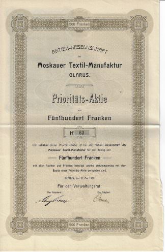 Aktien-Gesellschaft der Moskauer Textil-Manufaktur Glarus, 1907