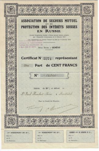 Association de Secours Mutuel et de Protection des Interets Suisse en Russie, 1918